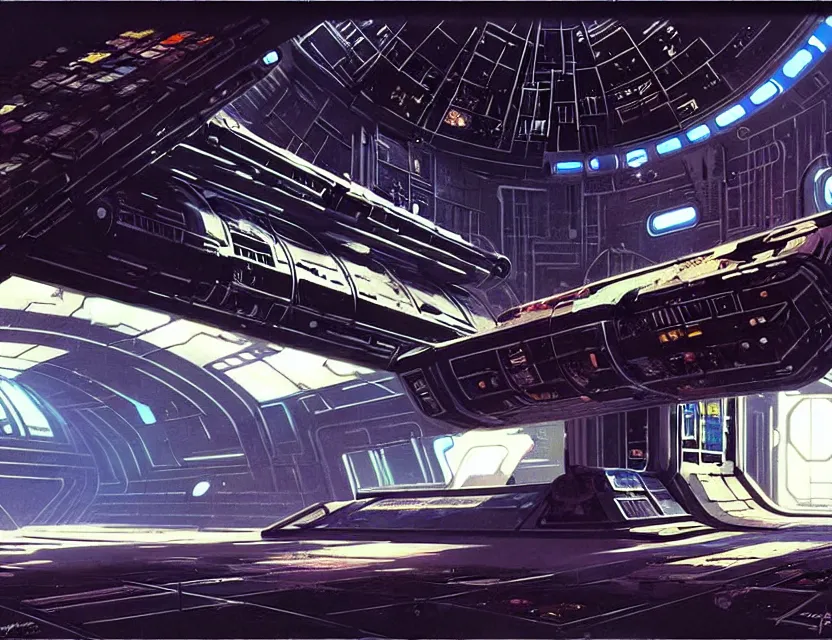 Image similar to concept art of an abandoned space station, by syd mead, cyberpunk, derelict, ancient, intricate details, cinematic, epic