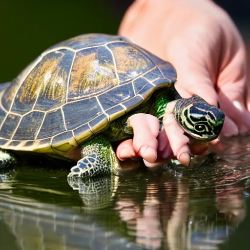 Image similar to cute photo of Pope Francis blessing pond turtle, HD photography, Canon eos r3, 8k resolution, red ear slider