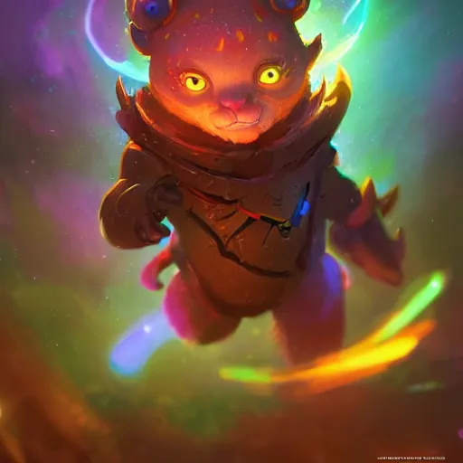 Prompt: a magical cute glowing creature, colorful space theme, bright art masterpiece artstation. 8 k, sharp high quality artwork in style of jose daniel cabrera pena and greg rutkowski, concept art by tooth wu, blizzard warcraft artwork, hearthstone card game artwork, cute creature