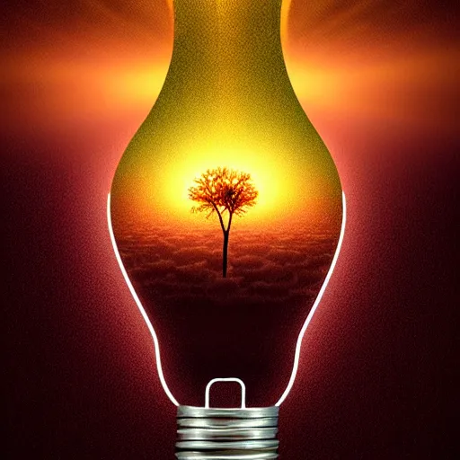 Prompt: life sprouting from the insides of a lightbulb in the form of light, held in the palm of the almighty god, amongs the clouds of the heavens, tranquil, peaceful, ornate, elegant, at golden hour, bokeh, intricate digital art