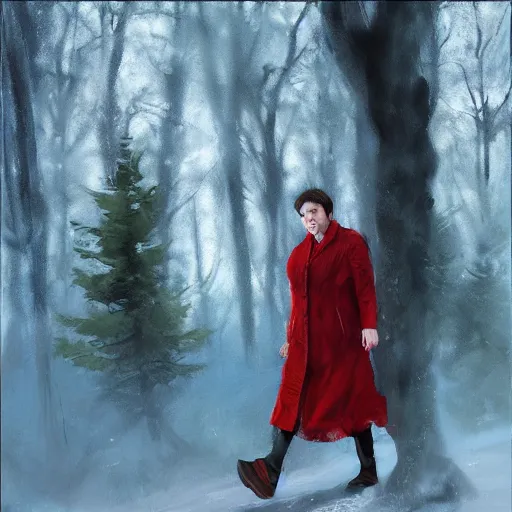 Prompt: supreme court justice elena kagan going for a walk in the woods, digital art by ruan jia and mandy jurgens and artgerm, realistic face, highly detailed, trending on artstation, award winning