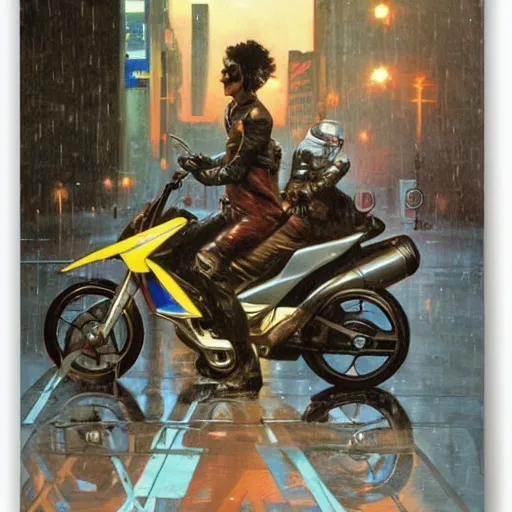 Prompt: futuristic drz 4 0 0 s time machine at night in the rain driving on the a city street by greg rutowski, by stanley artgerm, by alphonse mucha