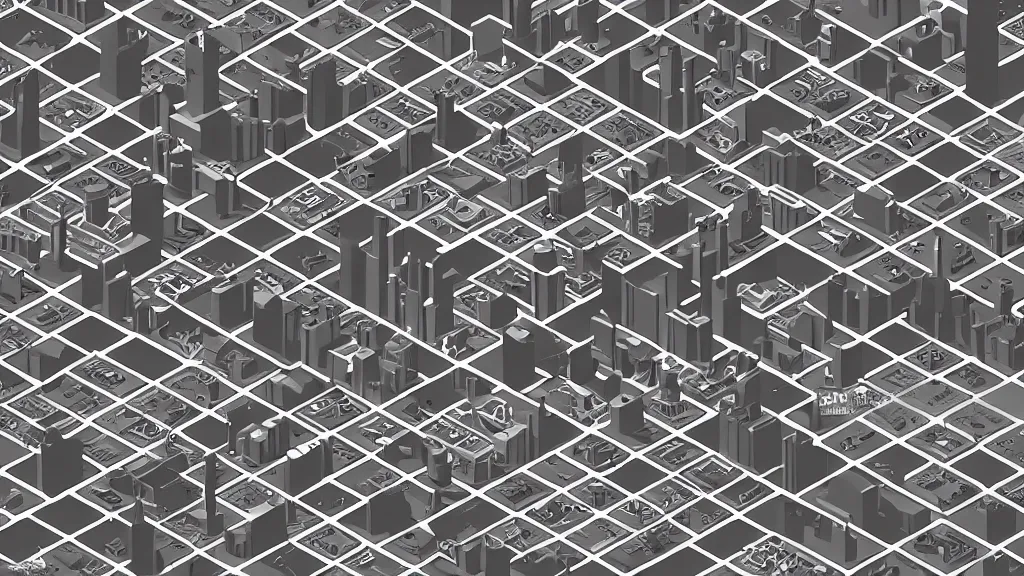 Image similar to infrared resounding isometric stencil village / city setting