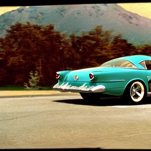 Image similar to 1955 Pontiac Firebird, movie still, speed, cinematic Eastman 5384 film