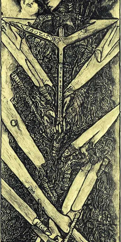 Prompt: two of swords tarot card by austin osman spare