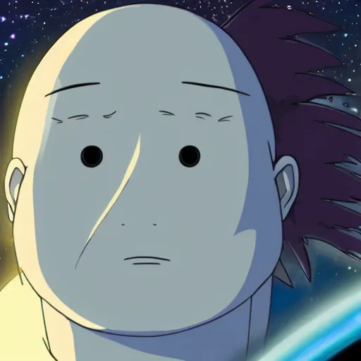 Image similar to Spirited away dark blonde guy with blue eyes in space