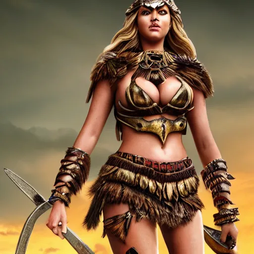 Image similar to full body photo of kate upton as a amazon warrior, highly detailed, 4k, HDR, award winning,