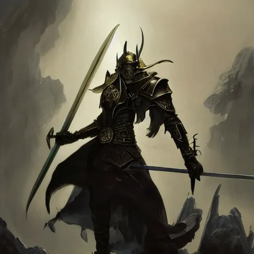 Prompt: fantasy painting of Elric wielding a giant black sword, painted by Bayard Wu, ultra detailed, 8k