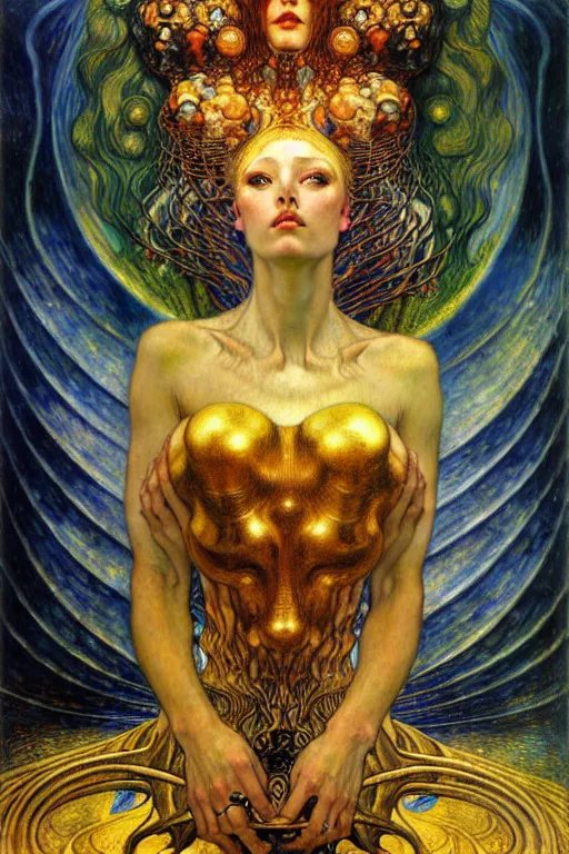 Image similar to Divine Chaos Engine by Karol Bak, Jean Delville, William Blake, Gustav Klimt, and Vincent Van Gogh, symbolist, visionary