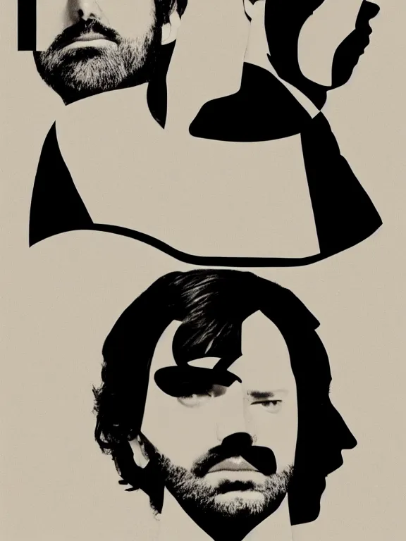 Image similar to Poster for a Yorgos Lanthimos movie featuring two black and white uncomfortable man, minimalism, beige background, realistic, 4k, in the style of Vasilis Marmatakis
