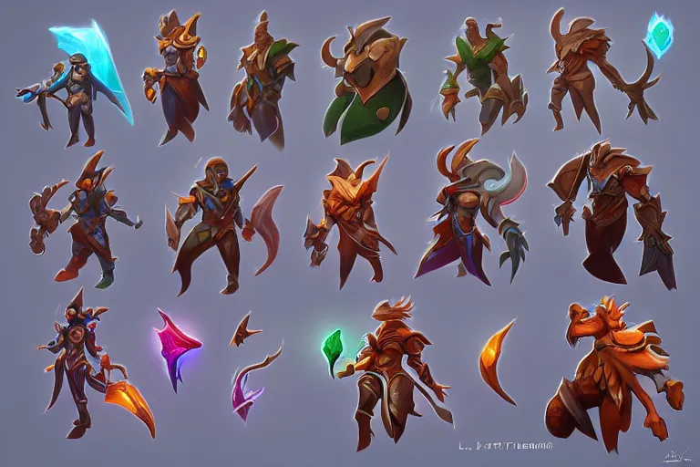 Image similar to Concept art of the new League of Legends Champion, Isometric, Painterly, Digital Painting, Trending on Artstation, Character Reference Sheet