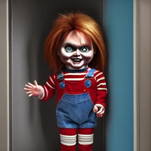 Image similar to female chucky the killer doll standing in the room