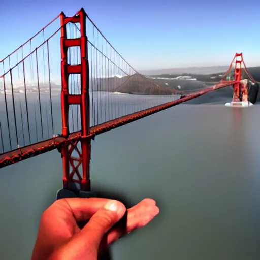 Prompt: high quality photo of a transparent glass model of the Golden Gate Bridge