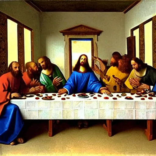 Image similar to the last supper, painted by johannes vermeer