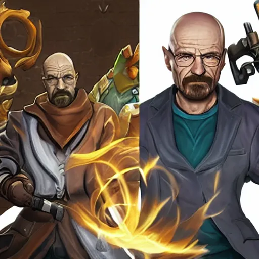 Prompt: Walter White as league of legends character splash art