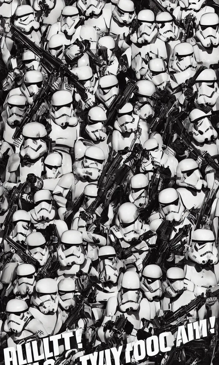 Image similar to a propaganda poster made by the Galactic Empire recruiting stormtroopers to join the army, in the style of the “I want YOU” poster