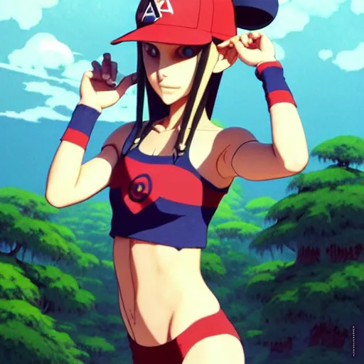 Image similar to beautiful boyish natalie portman gravure model in majora's mask, wearing wooden mask and baseball cap and leotard, street wear with subtle mayan patterns, aztec bathing suit, gapmoe yandere grimdark, trending on pixiv fanbox, painted by greg rutkowski makoto shinkai takashi takeuchi studio ghibli, akihiko yoshida