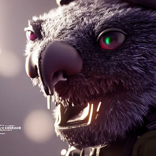 Image similar to mole wearing military gear, furry, glowing arcane eyes, very detailed black feathers, ultra detailed, cgi, photorealistic, unreal engine 5, nft portrait, 3 d, digital art, 8 k, octane render, trending on art station,