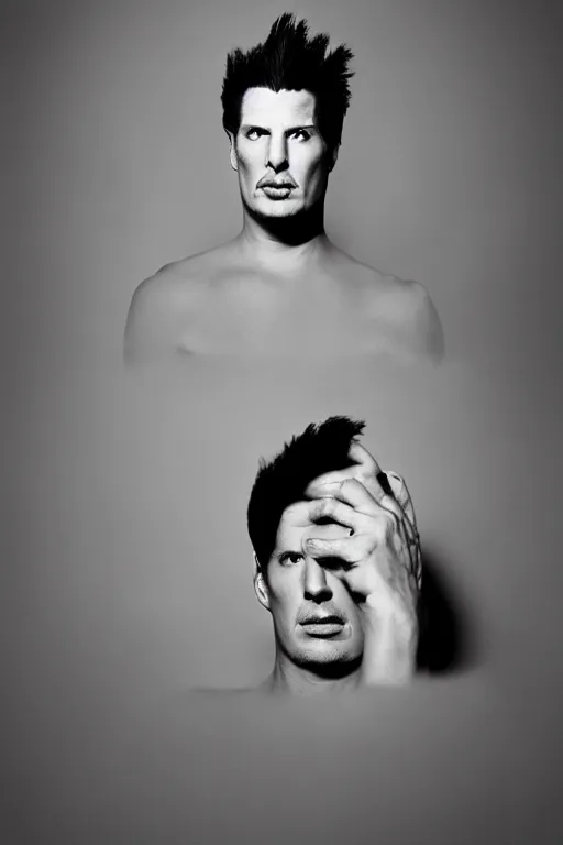 Prompt: award winning editorial photo of a zak bagans by platon, 8 5 mm nd 5, perfect lighting, gelatin silver process