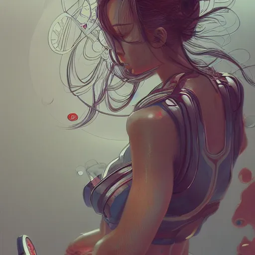 Image similar to hyperrealistic photography of a machine entering a female host in the style of Jin Kagetsu, James Jean and wlop, highly detailed, sharp focus, intricate concept art, digital painting, ambient lighting, 4k, artstation