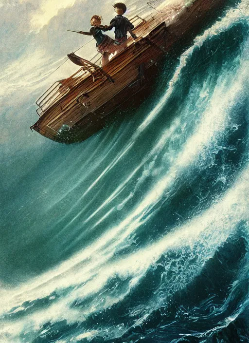 Image similar to pegusus runing through ocean wave, exquisite details, denoised, mid view, byi by alan lee, norman rockwell, makoto shinkai, kim jung giu, poster art, game art