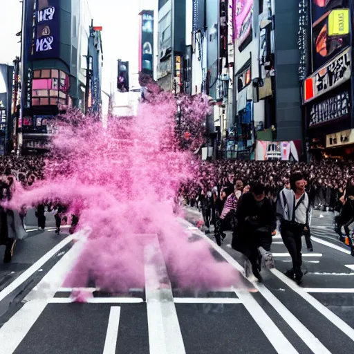 Image similar to Till Lindemann on Shibuya Scramble Crossing, Sakura is blowing, high quality photo