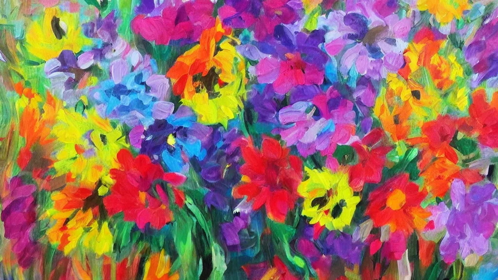 Image similar to a bouquet of colorful flower acrylic artwork