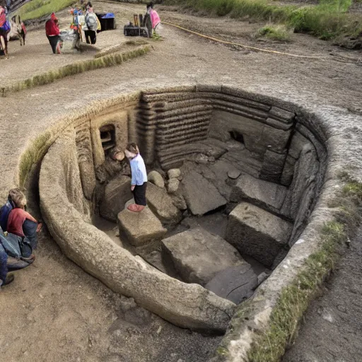 Prompt: Humans discovering an ancient city underground