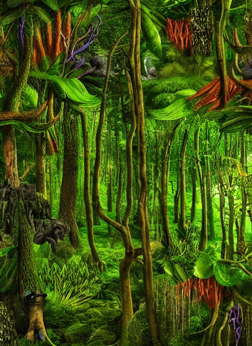 Prompt: lush forest, high detail, 4 k, dadaism style