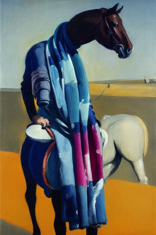 Image similar to scarf in the form of a horse around the neck of an astronaut, highly detailed painting by francis bacon, edward hopper, adrian ghenie, gerhard richter, and james jean soft light 4 k,