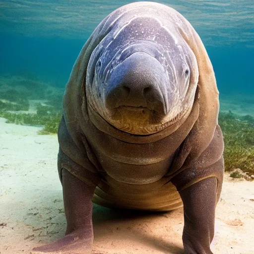 Image similar to a Manatee with the armor of a pangolin, national geographic photograph