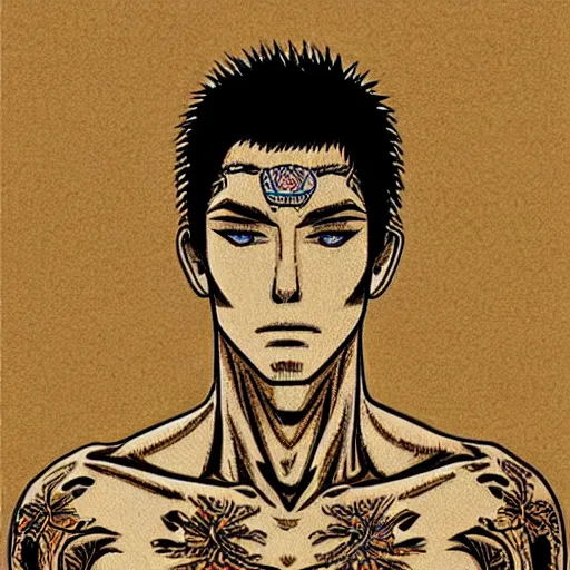 Image similar to Eikichi Onizuka tshirt-less illustration, medium shot, intricate, elegant, highly detailed, digital art, ffffound, art by Tōru Fujisawa,