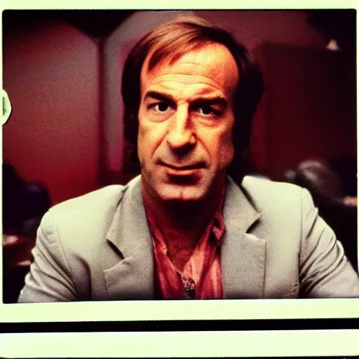 Prompt: 80's polaroid photo of saul goodman playing poker with the taliban