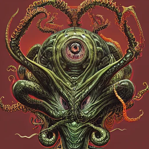 Image similar to portrait of crazy cthulhu, symmetrical, by yoichi hatakenaka, masamune shirow, josan gonzales and dan mumford, ayami kojima, takato yamamoto, barclay shaw, karol bak, yukito kishiro