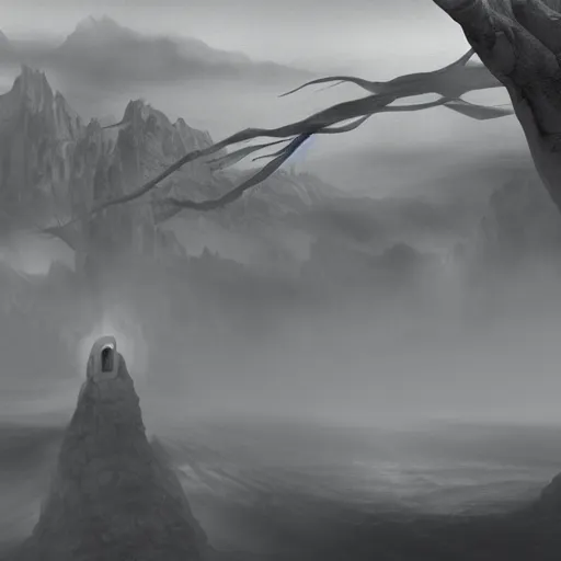 Prompt: being caught between the waking world and a dream state, black and white matte painting