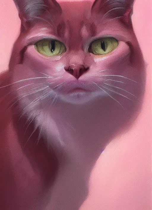 Image similar to a portrait of a pink cat, art by boris vallejo and greg danton and denys tsiperko, detailed, hyperrealism, artstation