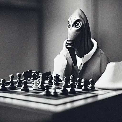 Image similar to “a studio photo of an alien playing chess”