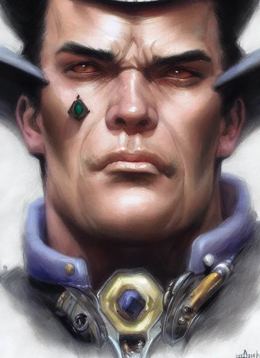 Image similar to Jotaro Kujo, closeup character portrait art by Donato Giancola, Craig Mullins, digital art, trending on artstation