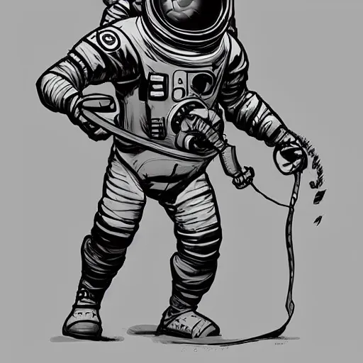 Prompt: character concept art, stylized art, astronaut, sci - fi!!!!, pen and ink illustration, mike mignola, trending on artstation