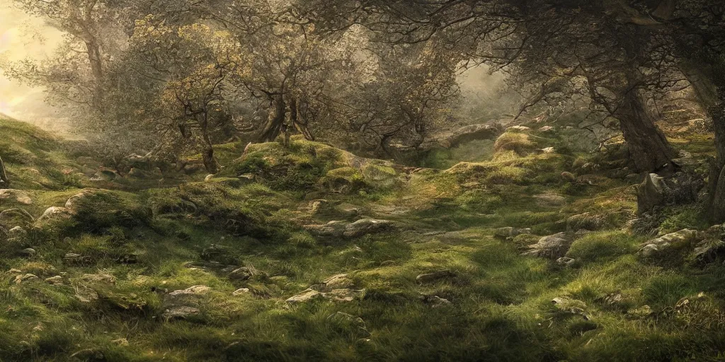 Prompt: a view of a land tolkien style 4 k