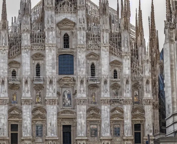 Image similar to 4 k hd, high detail photograph of milan dome cathedral, shot with sigma f / 4. 2, 2 5 0 mm sharp lens, volumetric lighting, high level texture render