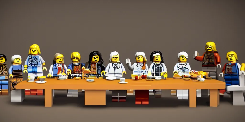 Prompt: the last supper with lego rendered on unreal engine