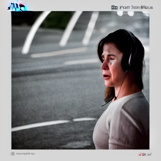 Image similar to a woman crying while listening to music, ( sony a 7 r iv, symmetric balance, polarizing filter, photolab, lightroom, 4 k, dolby vision, photography award, picturesque ) police car lights