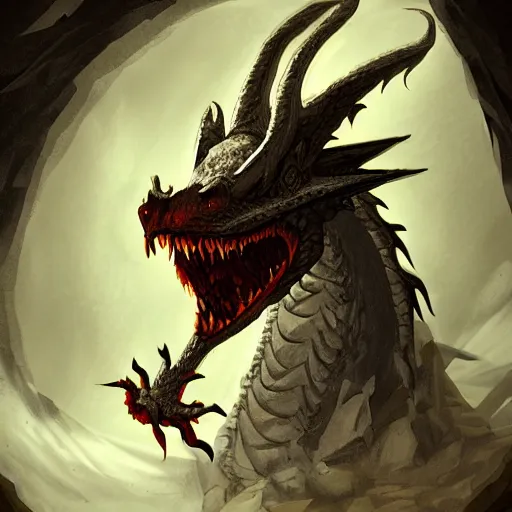 Prompt: a dragon in its lair, illustration, digital art, trending on artstation