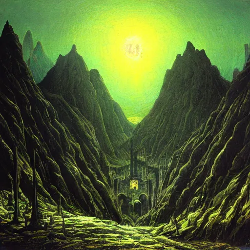 Prompt: minas morgul detailed oil on canvas in the style of Caspar david Friedrich,