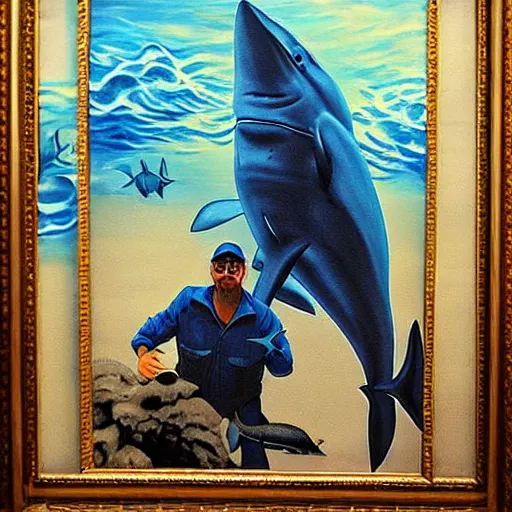 Image similar to Shark Janitor, masterpiece painting