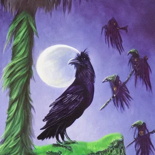 Prompt: fantasy painting of a raven by dr seuss | horror themed | creepy