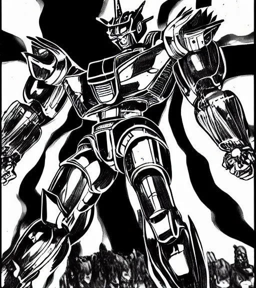 Prompt: go nagai ishikawa ken style manga super robot portrait detailed ink drawing hd key visual official media with touch of frank Miller Alex Ross ito junji giger style