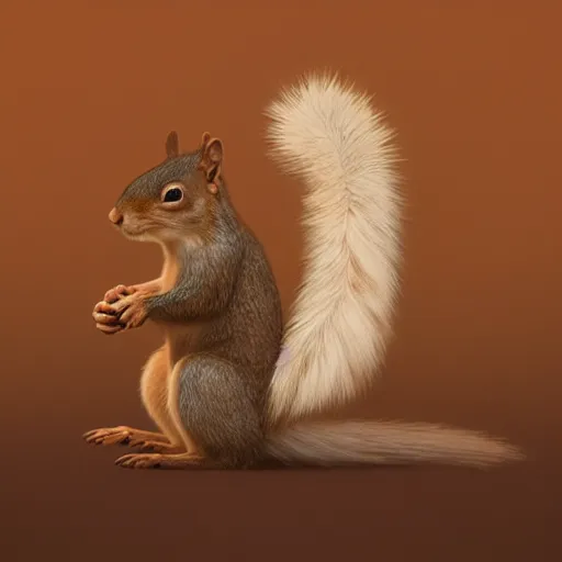 Image similar to an extremely handsome squirrel holding his puffy tail, painted by Mike Winkelmann