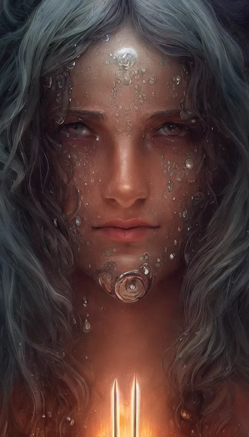 Image similar to tears turning into waterfall, crying eyes wide open, fame of thrones, lord of daggers, neon, fibonacci, sweat drops, insane, intricate, highly detailed, digital painting, artstation, concept art, smooth, sharp focus, illustration, Unreal Engine 5, 8K, art by artgerm and greg rutkowski and alphonse mucha